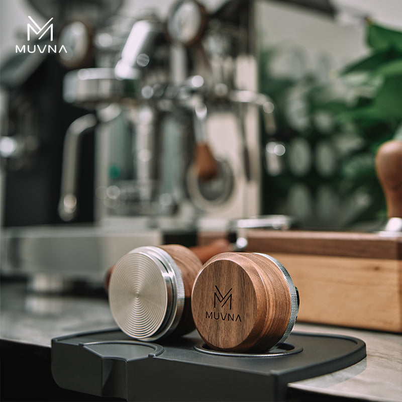MUVNA Espresso Walnut Handle Stainless Steels Base Distributor Tamper