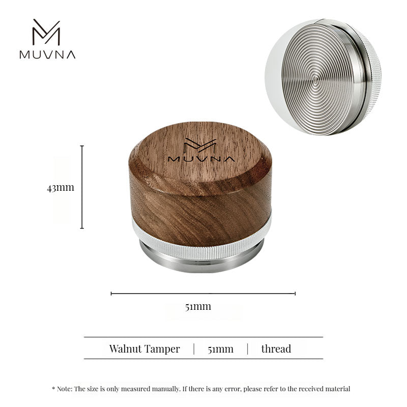 MUVNA Espresso Walnut Handle Stainless Steels Base Distributor Tamper