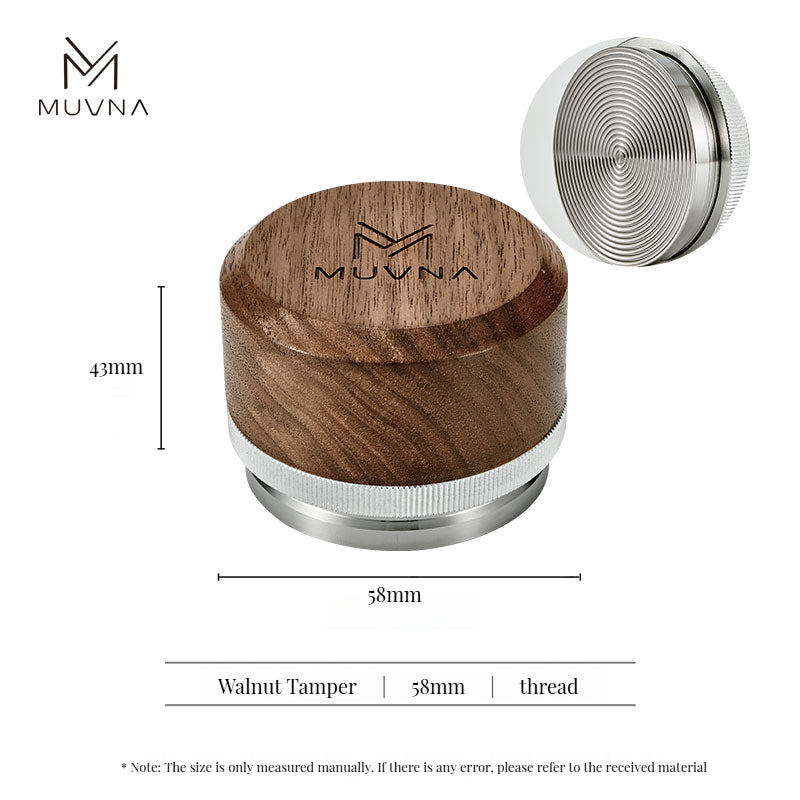 MUVNA Espresso Walnut Handle Stainless Steels Base Distributor Tamper