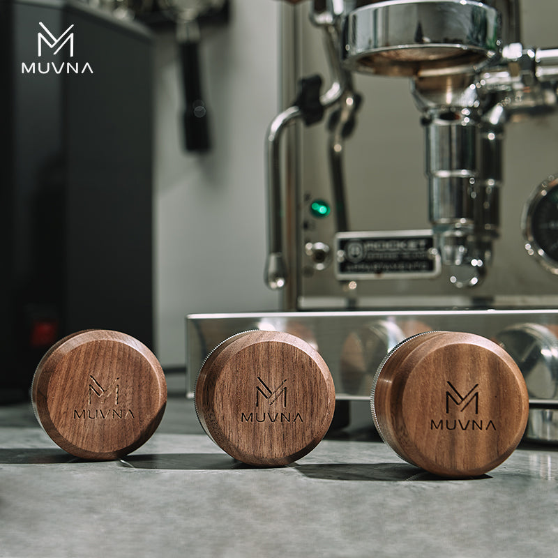 MUVNA Espresso Walnut Handle Stainless Steels Base Distributor Tamper