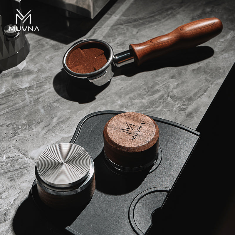 MUVNA Espresso Walnut Handle Stainless Steels Base Distributor Tamper