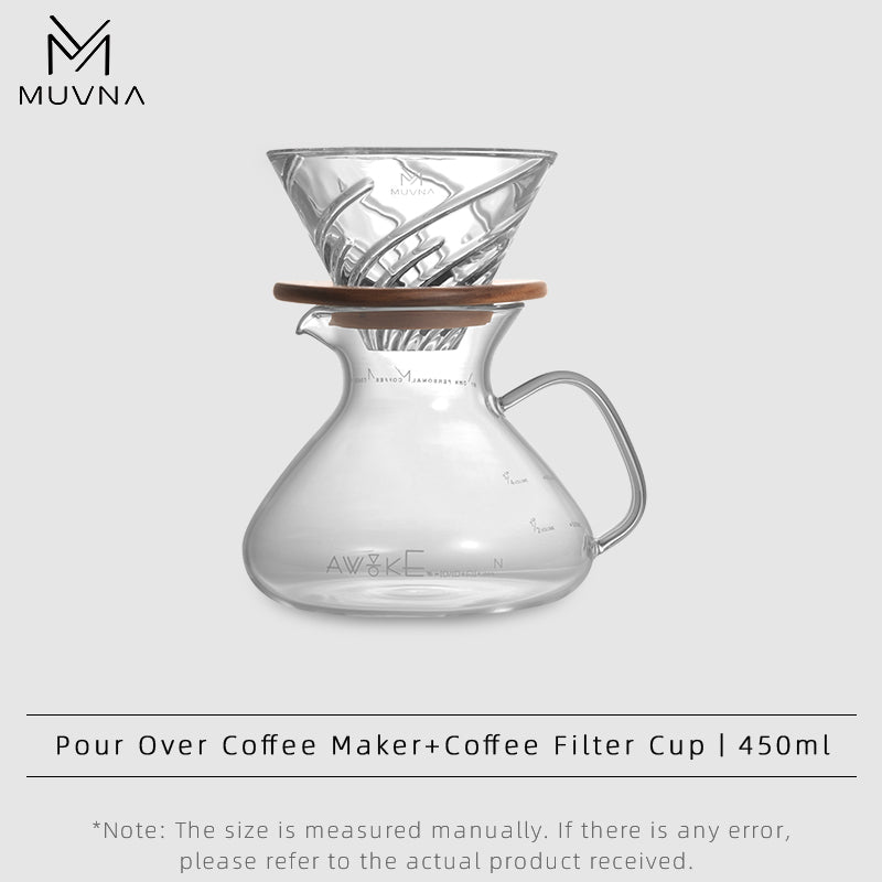 MUVNA Brew Coffee Filter Glass Camping Pour Over Coffee Maker
