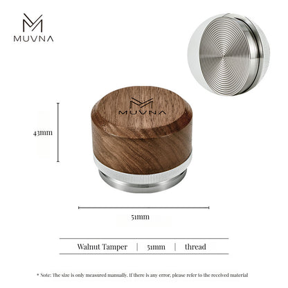 MUVNA Espresso Walnut Handle Stainless Steels Base Distributor Tamper