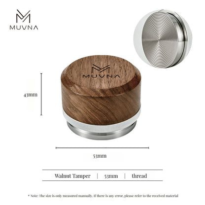 MUVNA Espresso Walnut Handle Stainless Steels Base Distributor Tamper