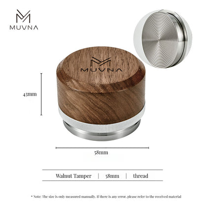 MUVNA Espresso Walnut Handle Stainless Steels Base Distributor Tamper