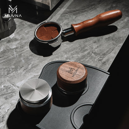 MUVNA Espresso Walnut Handle Stainless Steels Base Distributor Tamper