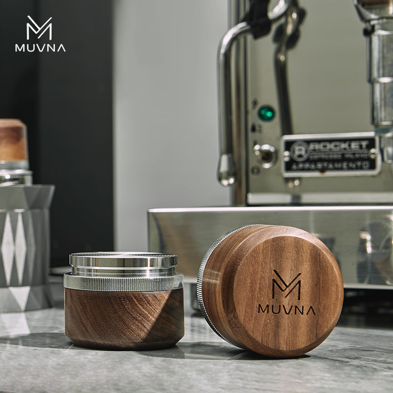MUVNA Espresso Walnut Handle Stainless Steels Base Distributor Tamper