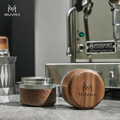 MUVNA Espresso Walnut Handle Stainless Steels Base Distributor Tamper