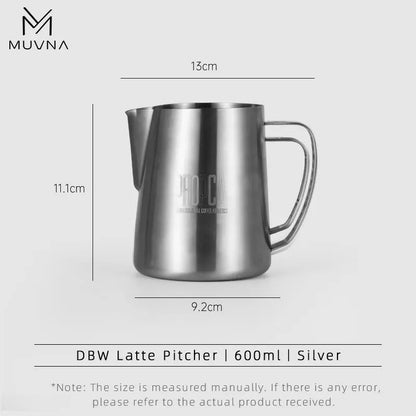MUVNA DBW Latte Pitcher 600ml Sharp Spout LatteArt Pitcher milk jug barista selection.Ideal for home/camping/coffee shops